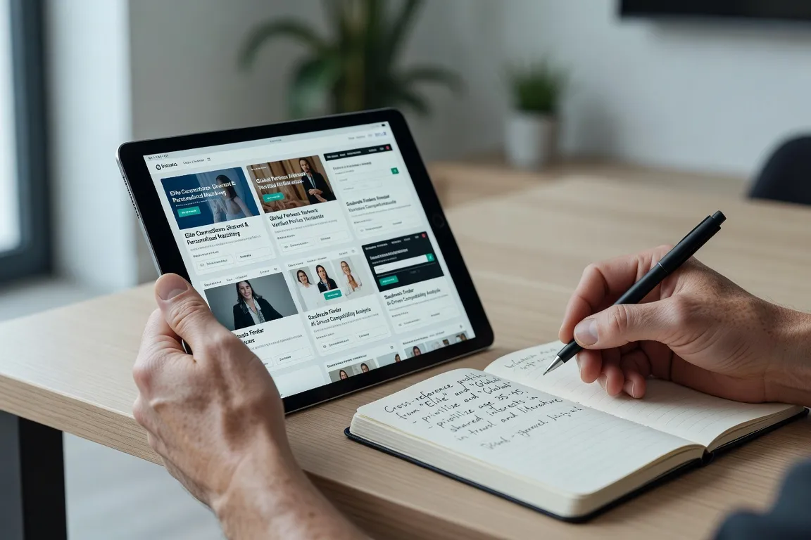Tablette affichant un comparatif des agences de rencontre avec femme russe en 2026