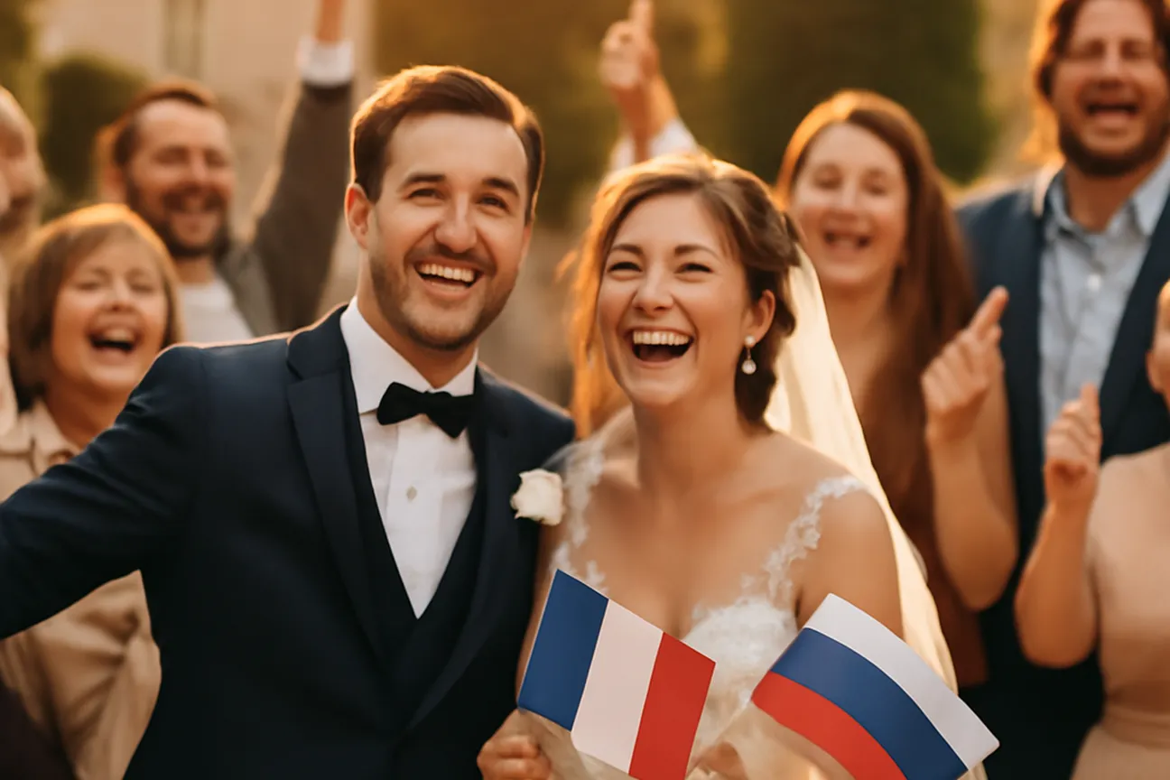 Photo souvenir stylisée d’un mariage franco-russe réussi